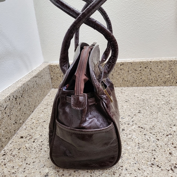 HELEN WELSH BROWN PATENT GENUINE LEATHER ZIP TOP PURSE NWOT & MATCHING WALLET - Picture 4 of 16